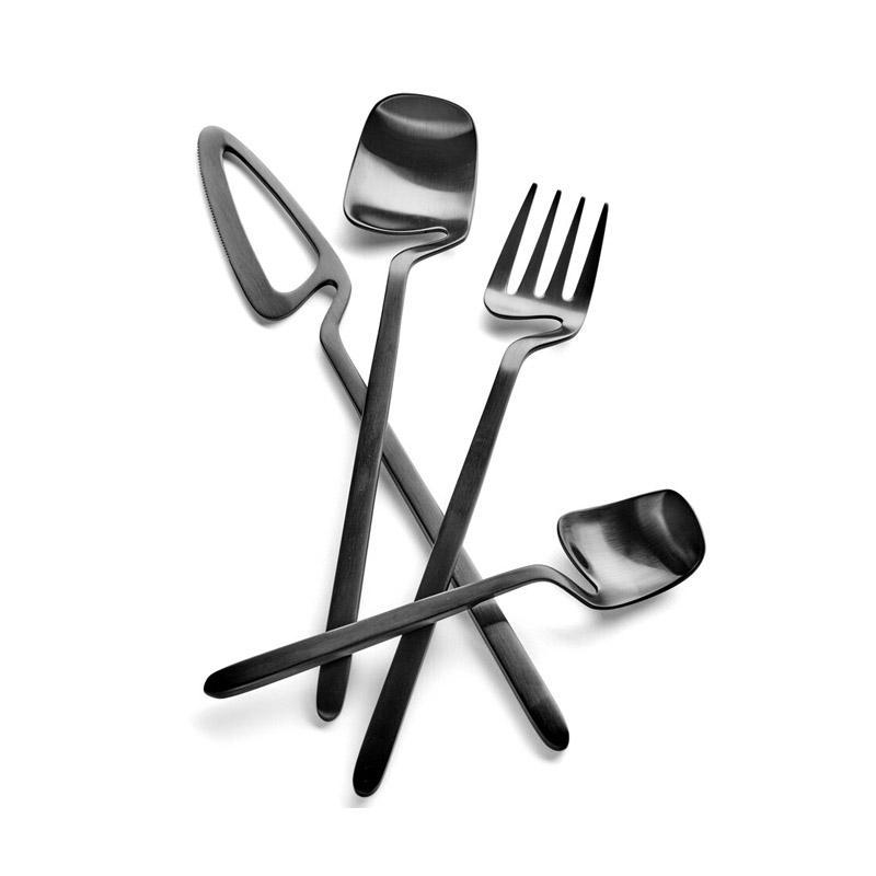 Eating Utensils Set Cutlery Flatware Stainless Steel Silverware Kitchen  Black 16